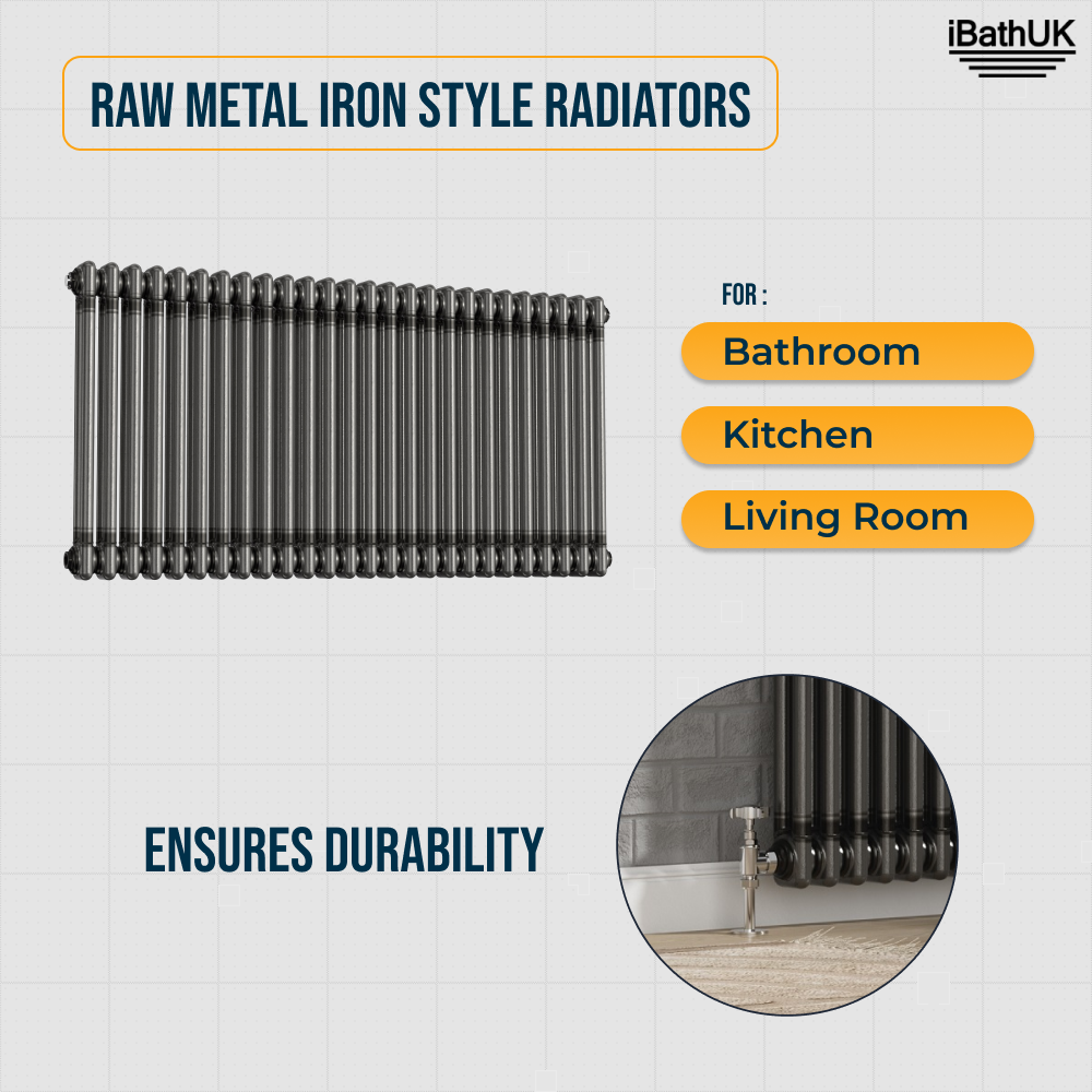 Helena Traditional Horizontal Column Radiator - Raw Metal