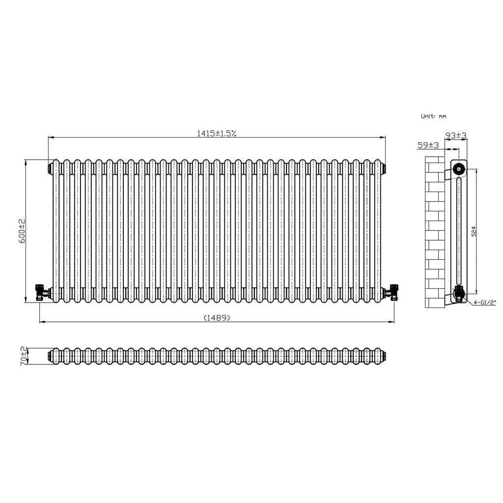 Helena Traditional Horizontal Column Radiator - Raw Metal