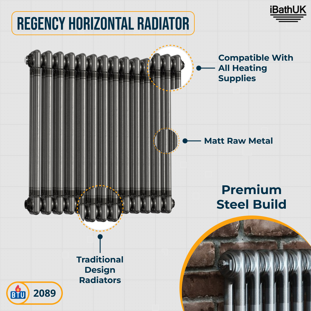 Helena Traditional Horizontal Column Radiator - Raw Metal
