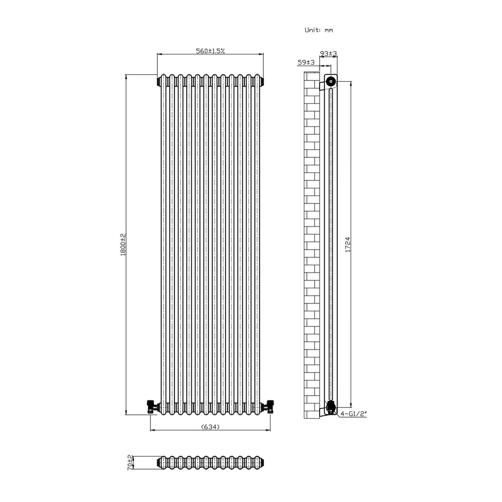 Helena MKII Column Vertical Radiator - Raw Metal