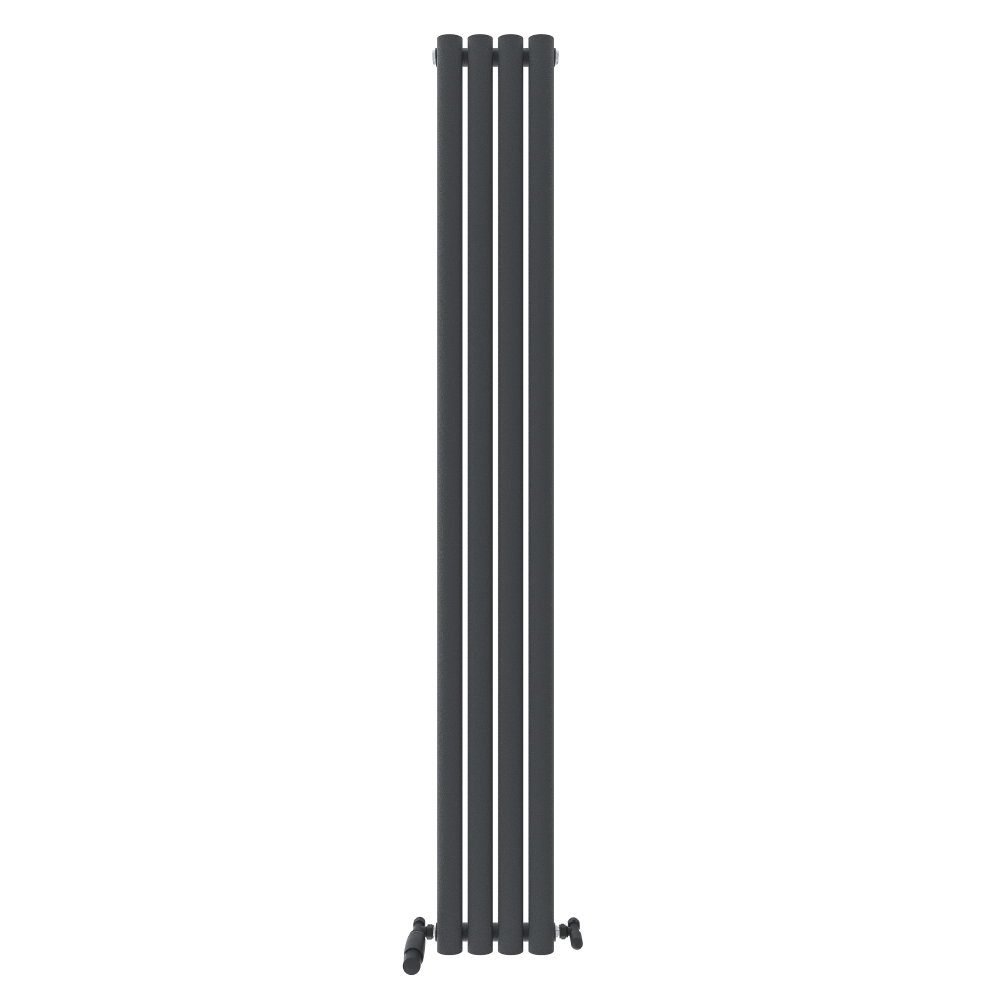 The iBathUK Princia Vertical Single Oval Panel Radiator features four parallel columns in a tall, sleek design, seen from the front against a white background for a modern look.