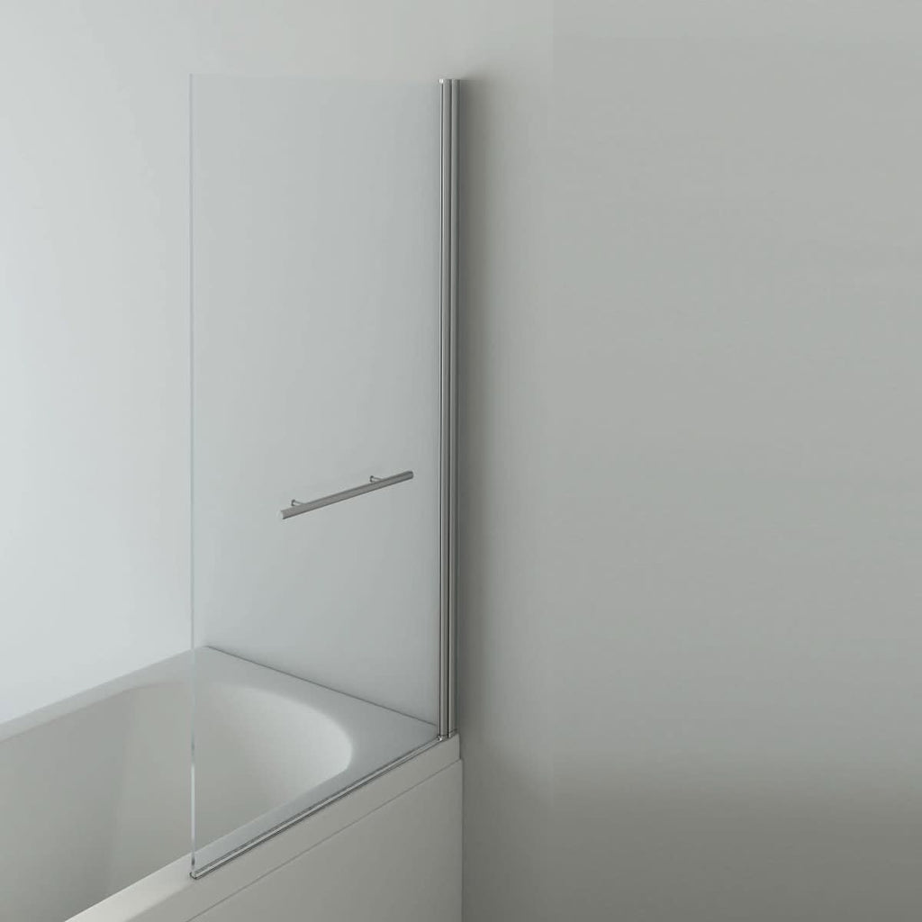 Modern Square Edge Bath Screen With Towel Rail - 6mm Glass - 1400mm x 800mm - Chrome