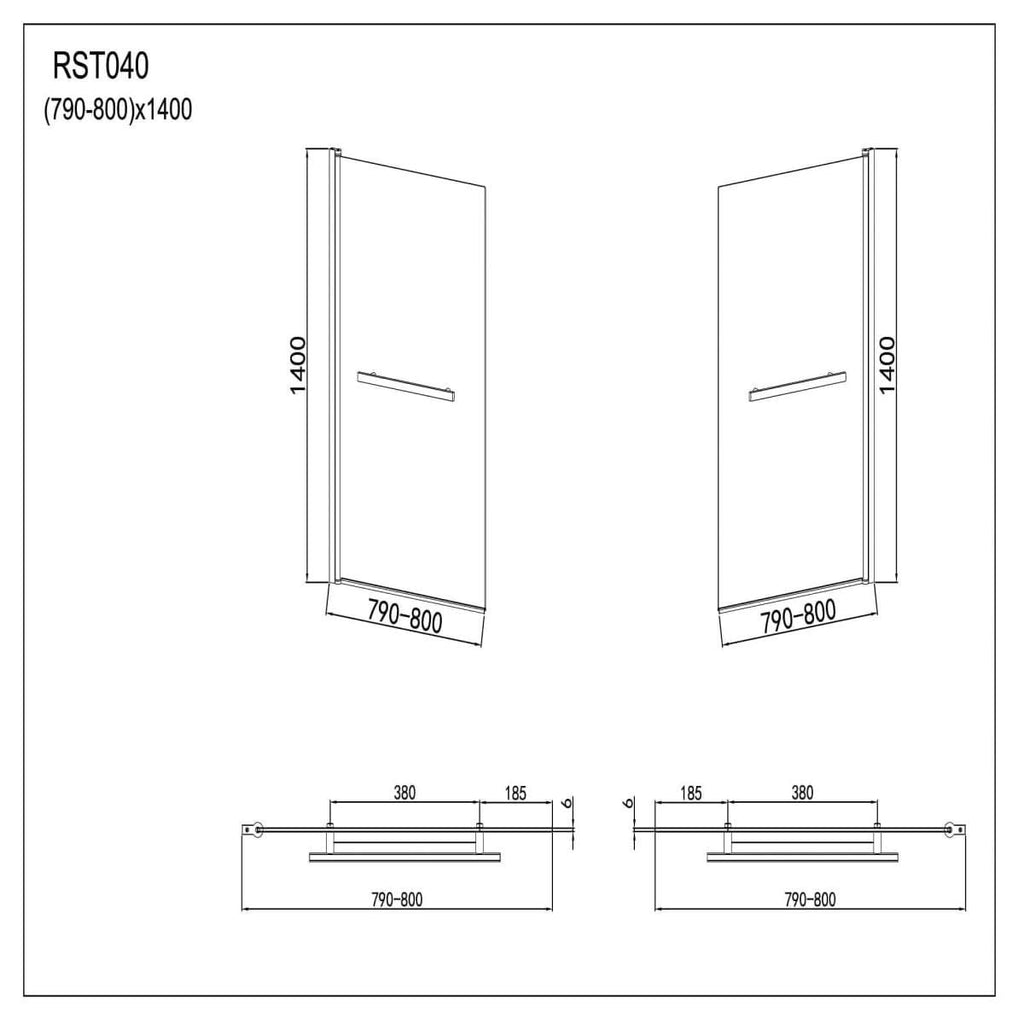 Modern Square Edge Bath Screen With Towel Rail - 6mm Glass - 1400mm x 800mm - Chrome