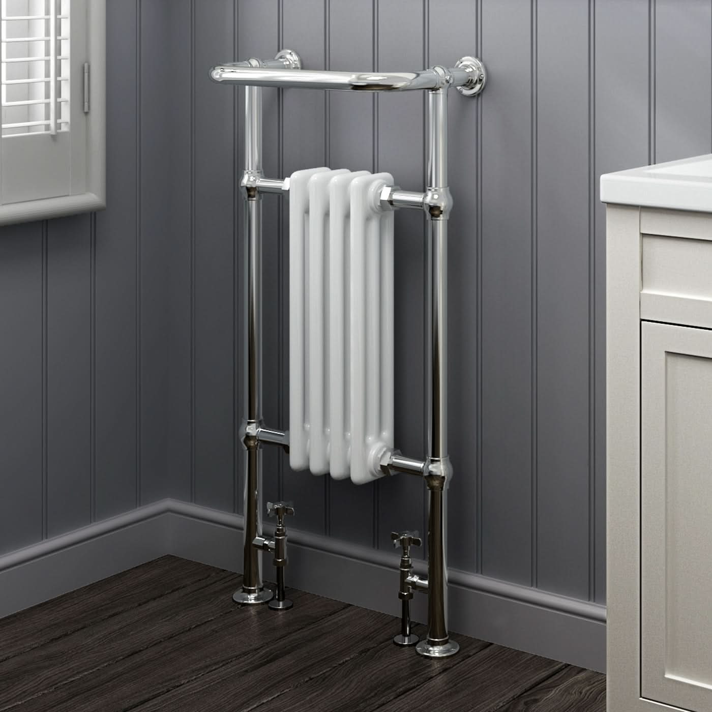 Traditional Vertical Heated Towel Radiator - Chrome/White