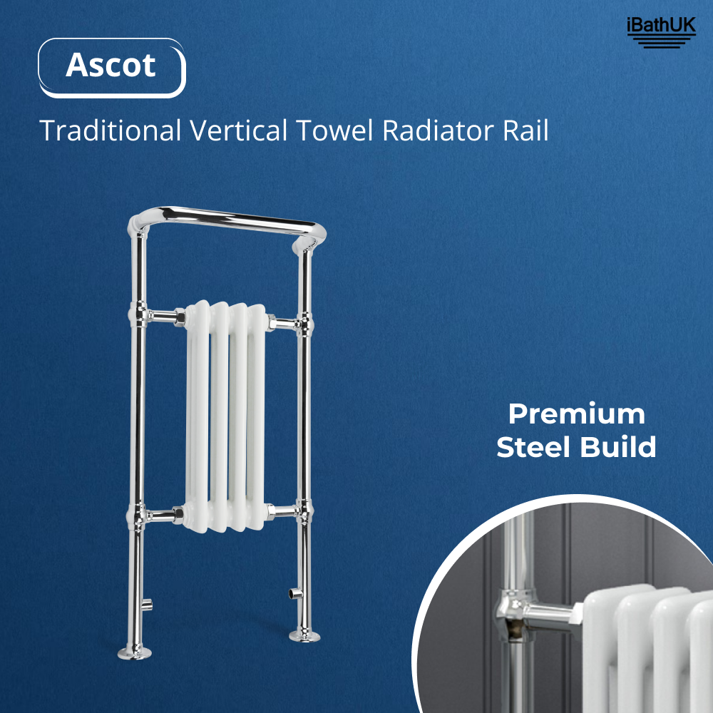 Traditional Vertical Heated Towel Radiator - Chrome/White