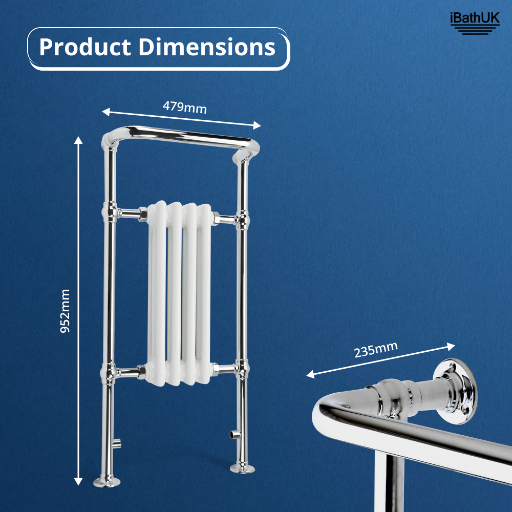 Traditional Vertical Heated Towel Radiator - Chrome/White