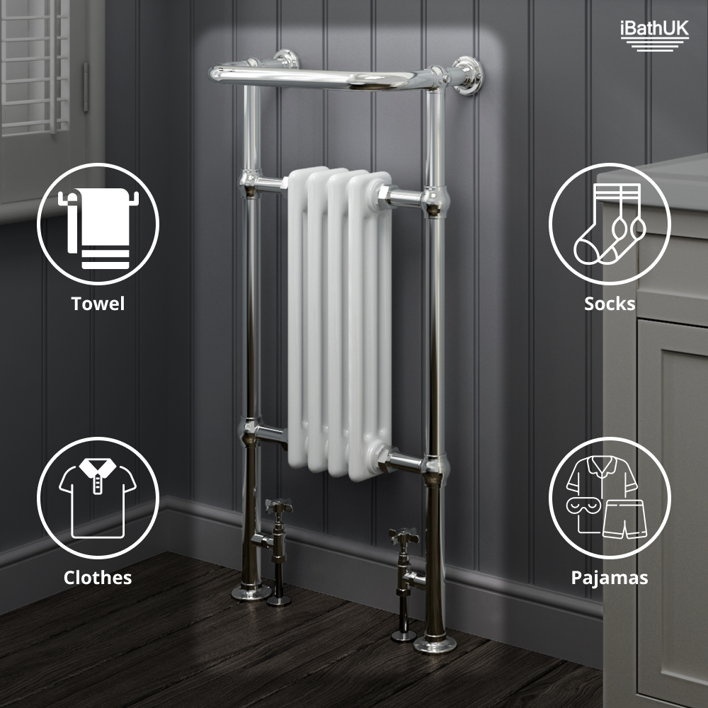 Traditional Vertical Heated Towel Radiator - Chrome/White