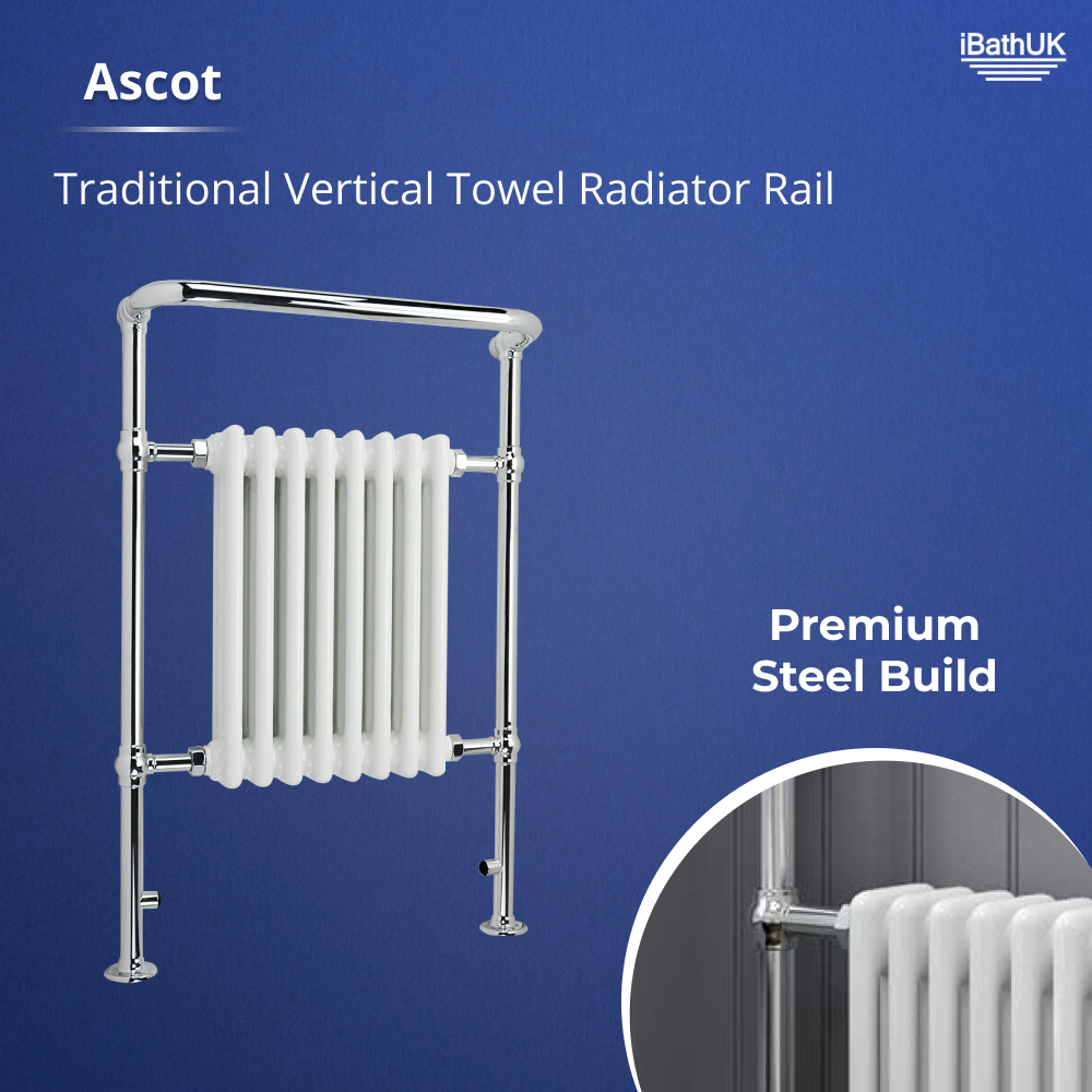 Traditional Vertical Heated Towel Radiator - Chrome/White