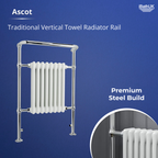 Traditional Vertical Heated Towel Radiator - Chrome/White