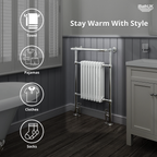 Traditional Vertical Heated Towel Radiator - Chrome/White