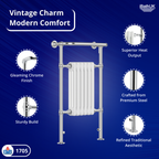 Traditional Vertical Heated Towel Radiator - Chrome/White