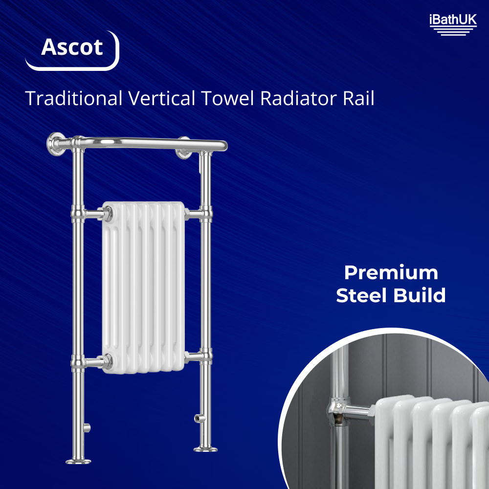 Traditional Vertical Heated Towel Radiator - Chrome/White