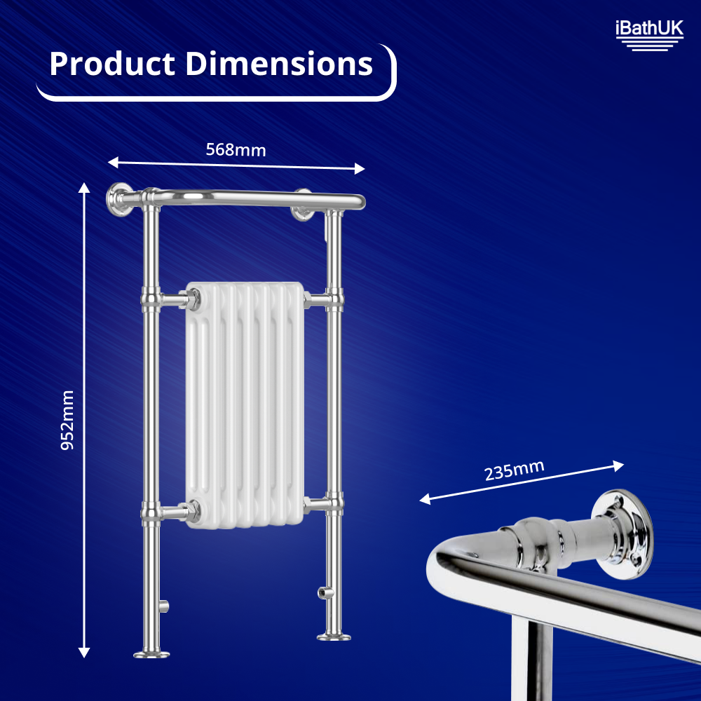 Traditional Vertical Heated Towel Radiator - Chrome/White