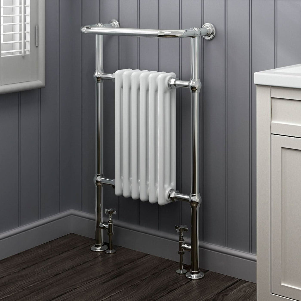Traditional Vertical Heated Towel Radiator - Chrome/White