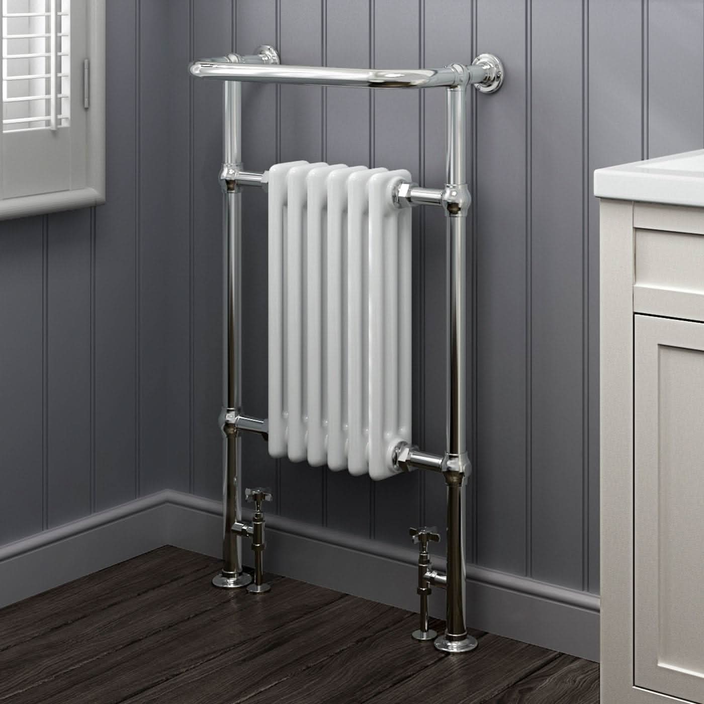 Traditional Vertical Heated Towel Radiator - Chrome/White