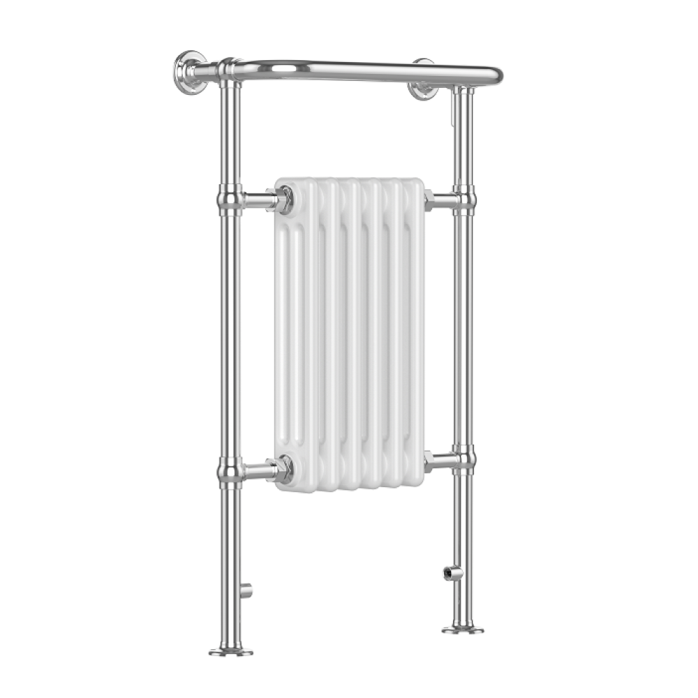 Traditional Vertical Heated Towel Radiator - Chrome/White