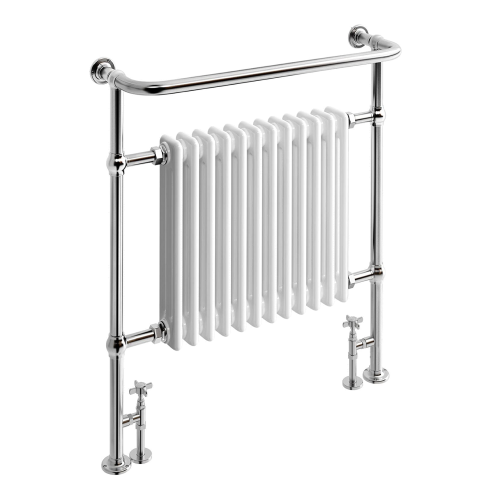 Traditional Vintage Vertical Heated Towel Rail - Chrome/White