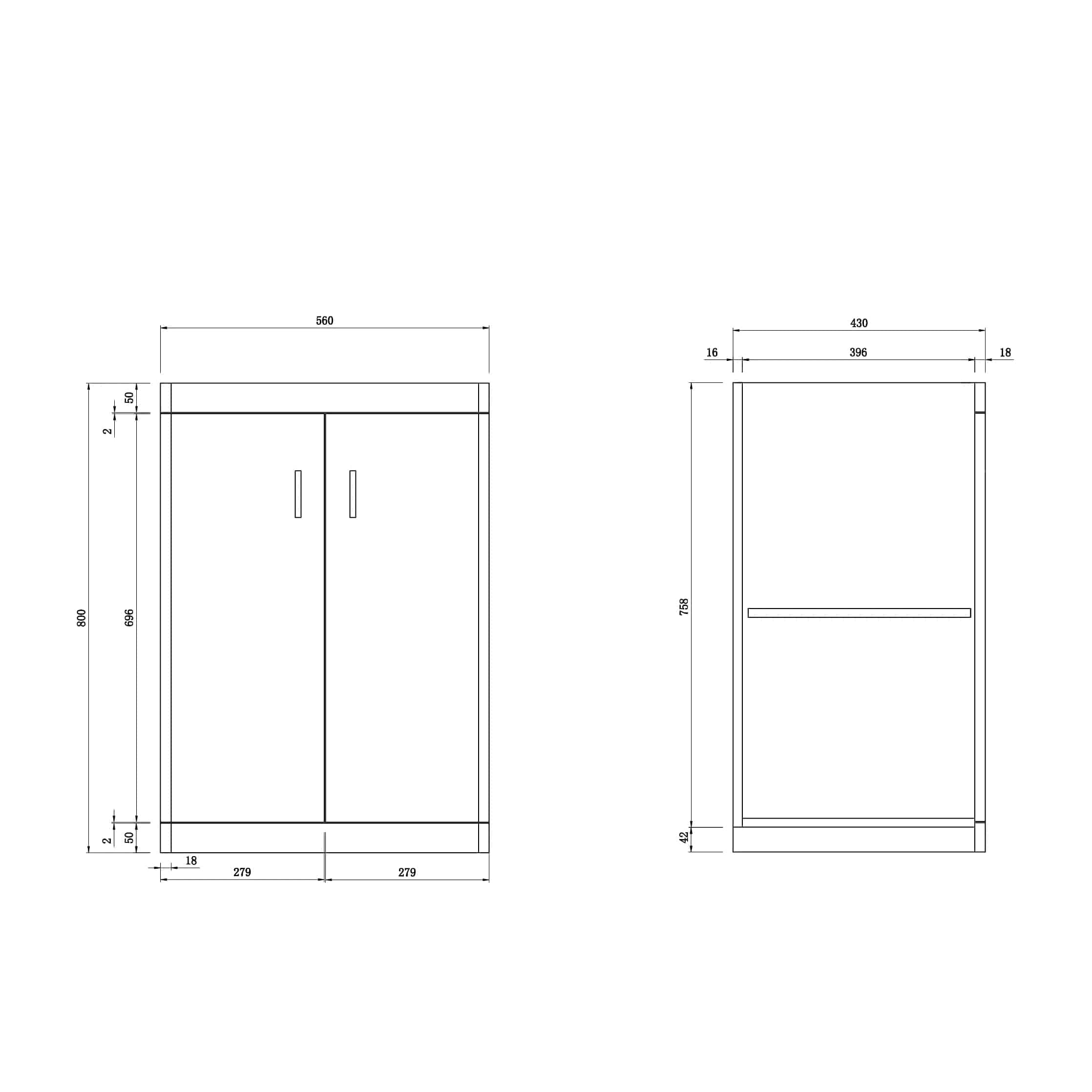 Solar Luxury Waterproof 2 Door Floorstanding Vanity Unit With Basin - 960mm x 600mm