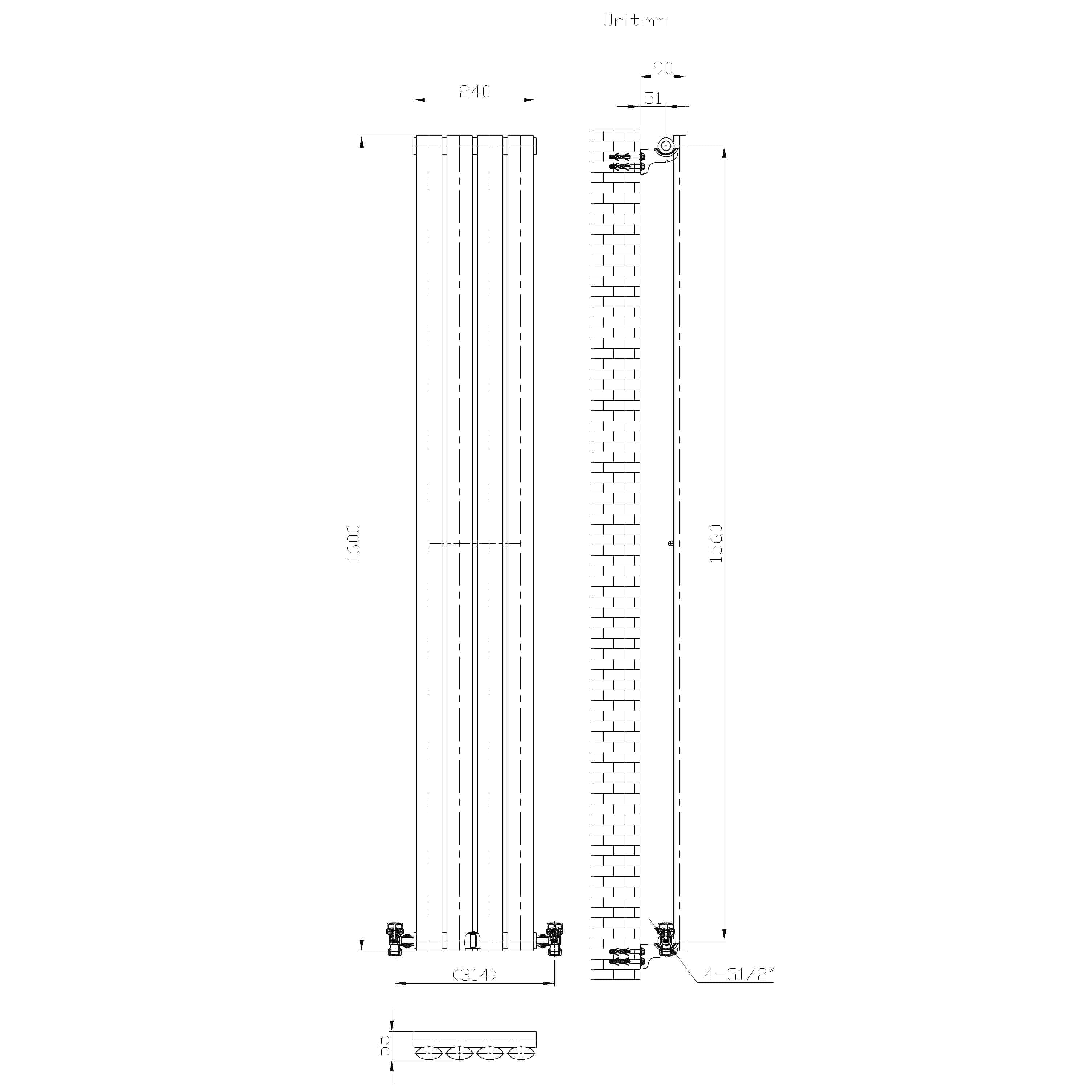 Princia Vertical Oval Single Panel Radiator