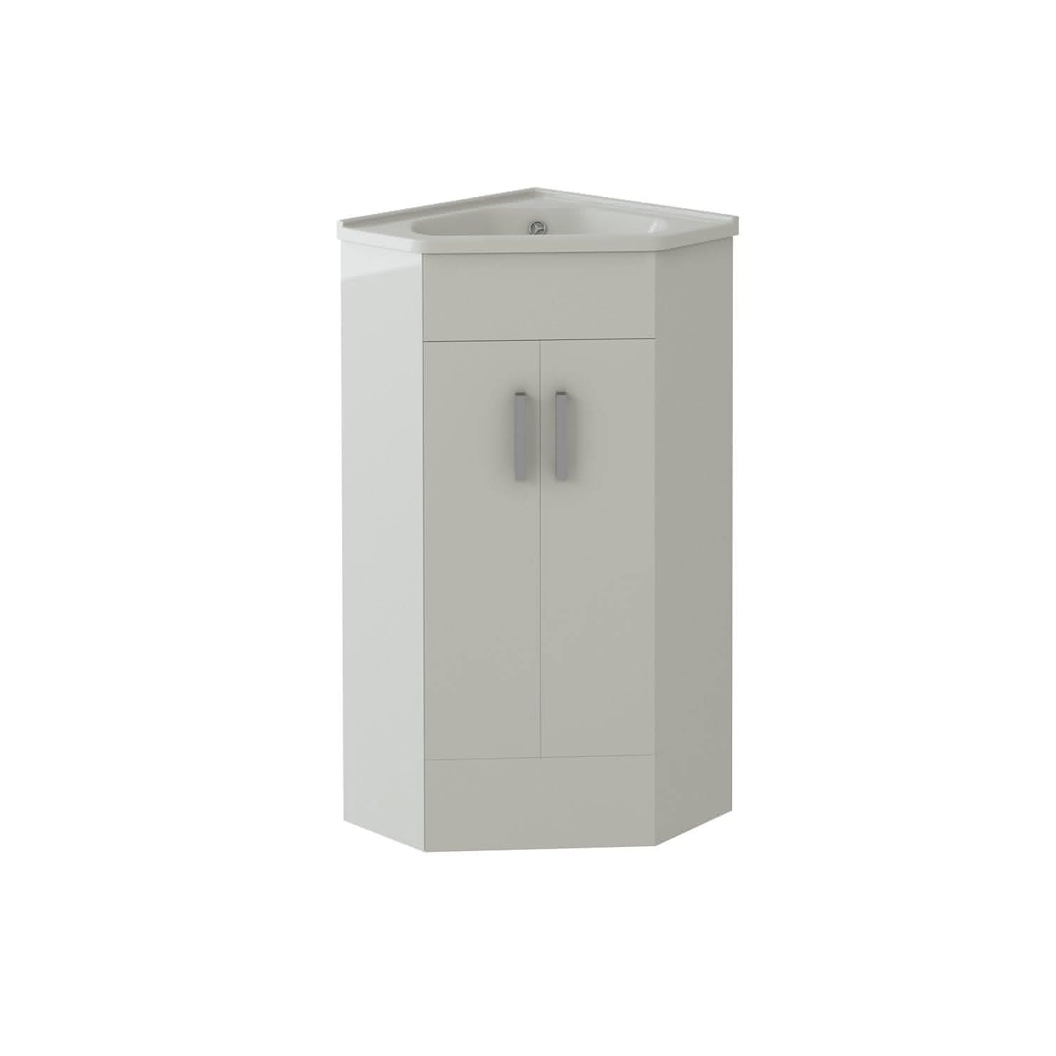 Krona Corner Cloakroom Vanity Unit and basin - 400mm Wide, compact design, space-saving solution for modern UK bathrooms.