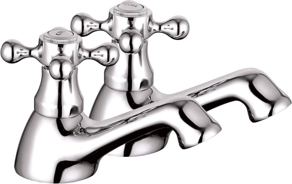 VeeBath Taps > Basin Taps Traditional Round Basin Taps Basin Sink Twin Taps Hot and Cold Taps Bathroom Water Faucet Pair Chrome