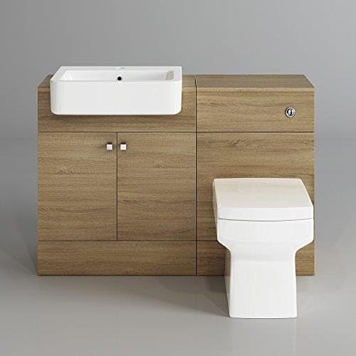 iBathUK Furniture > Vanity Units Oak Square Style Toilet Bathroom Furniture with Vanity Basin Unit and Back to Wall Toilet Unit