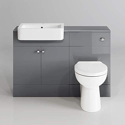 iBathUK Furniture > Vanity Units Grey Round Style Toilet 1 Bathroom Furniture with Vanity Basin Unit and Back to Wall Toilet Unit