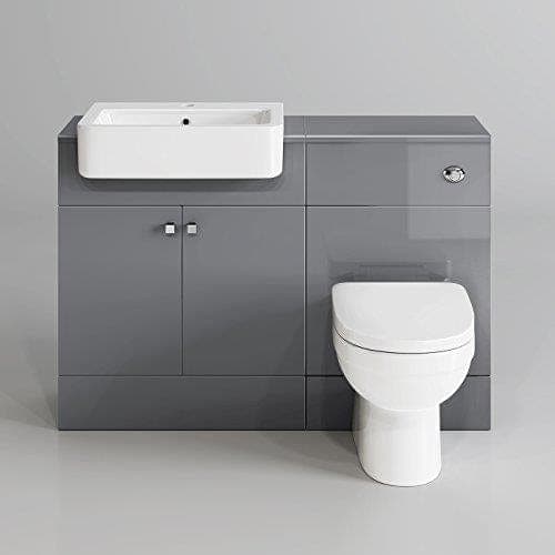iBathUK Furniture > Vanity Units Grey Round Style Toilet 2 Bathroom Furniture with Vanity Basin Unit and Back to Wall Toilet Unit
