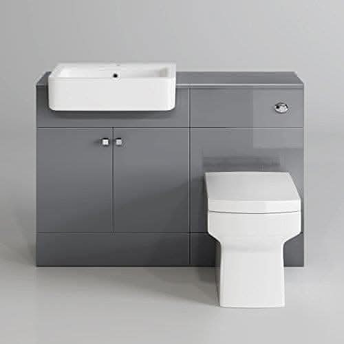 iBathUK Furniture > Vanity Units Grey Square Style Toilet Bathroom Furniture with Vanity Basin Unit and Back to Wall Toilet Unit
