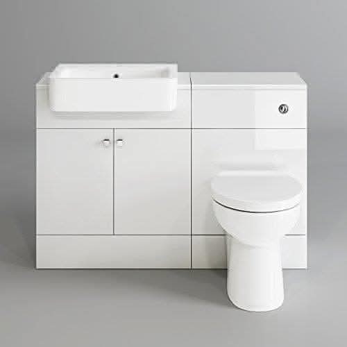 iBathUK Furniture > Vanity Units White Round Style Toilet 1 Bathroom Furniture with Vanity Basin Unit and Back to Wall Toilet Unit