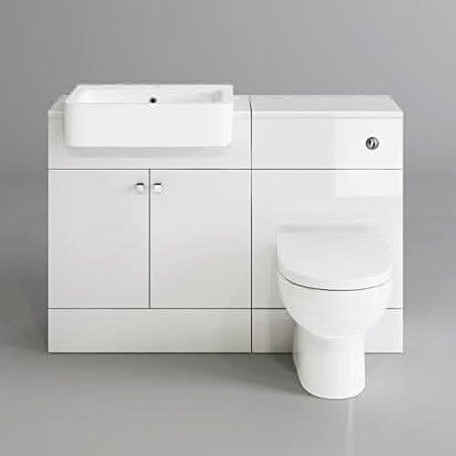 iBathUK Furniture > Vanity Units White Round Style Toilet 2 Bathroom Furniture with Vanity Basin Unit and Back to Wall Toilet Unit