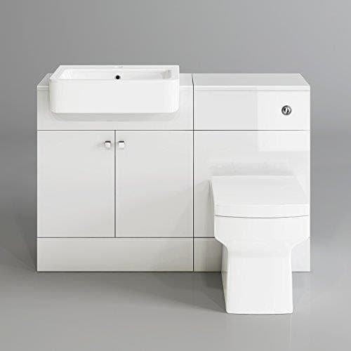 iBathUK Furniture > Vanity Units White Square Style Toilet Bathroom Furniture with Vanity Basin Unit and Back to Wall Toilet Unit