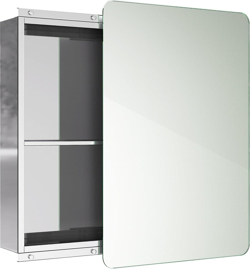 iBathUK Furniture > Mirrors Bathroom Mirror Cabinet Sliding Door Stainless Steel 660 x 460mm