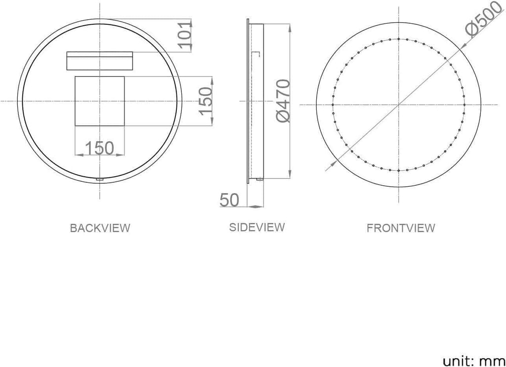 iBathUK Furniture > Mirrors Bathroom Mirror with Led Lights Wall Mounted Illuminated Round 500 x 500mm