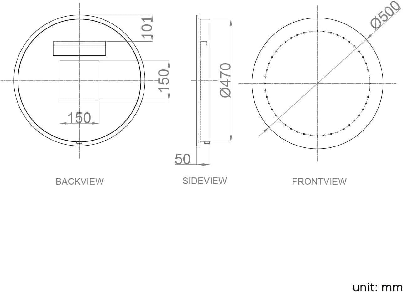 iBathUK Furniture > Mirrors Bathroom Mirror with Led Lights Wall Mounted Illuminated Round 500 x 500mm