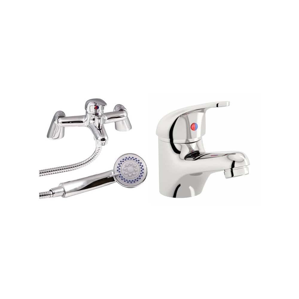 VeeBath Egham Bath Basin Taps Set Designer Chrome Sink Tap & Bath Shower Mixer
