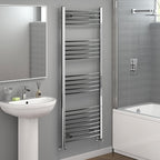 Curved Heated Towel Rail Bathroom Radiator - Chrome