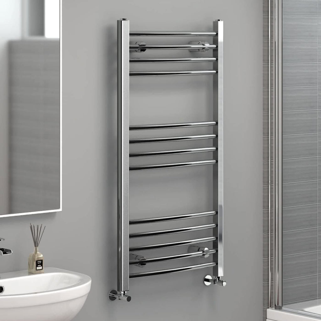 Curved Heated Towel Rail Bathroom Radiator - Chrome