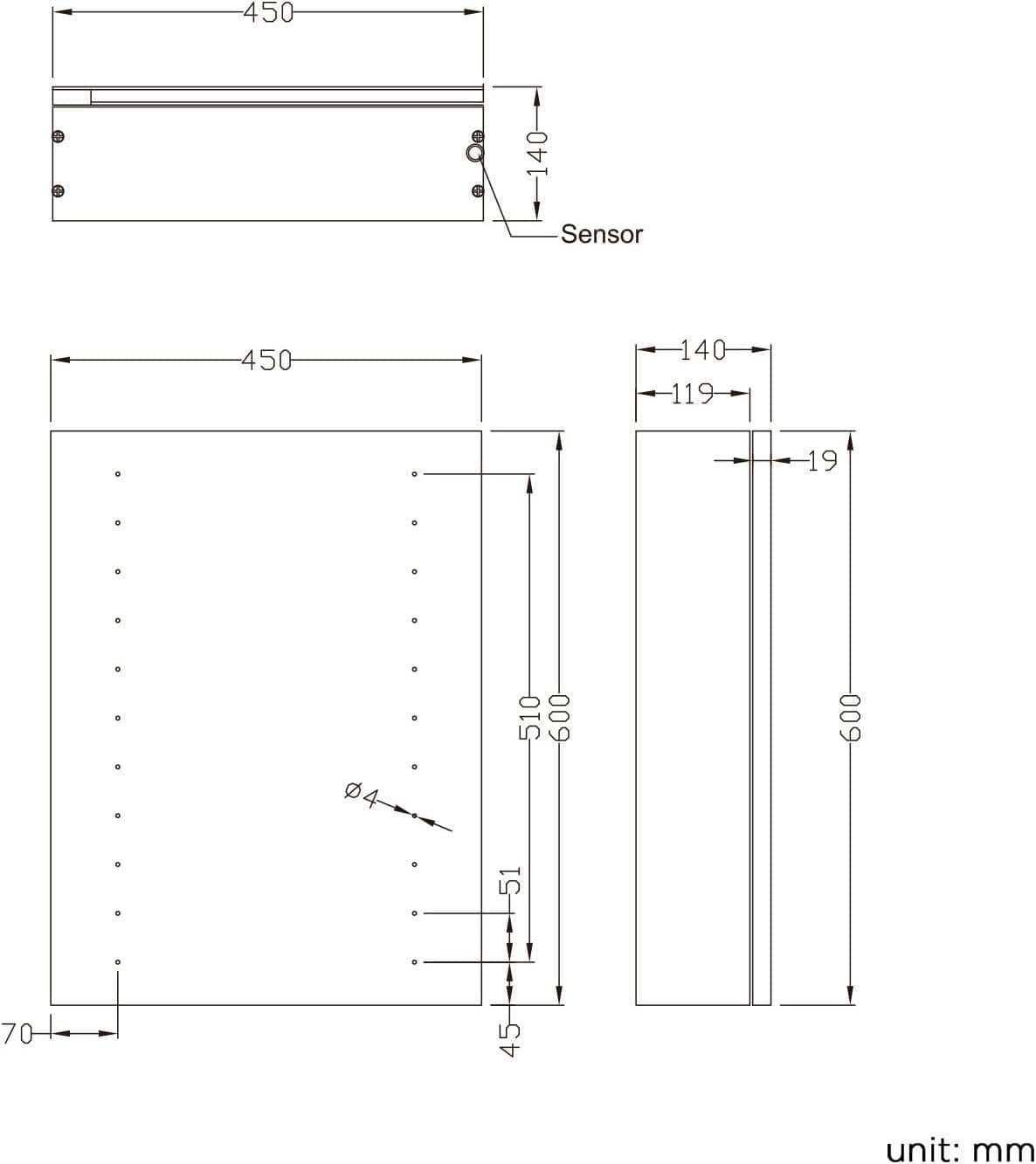iBathUK Furniture > Mirrors iBathUK Bathroom Illuminated Mirror Cabinet 450 x 600 mm