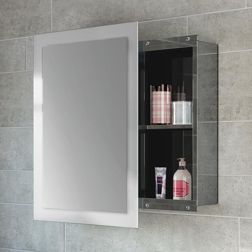iBathUK Furniture > Mirrors iBathUK Bathroom Mirror Single Door Cabinet Wall Mount Unit Stainless Steel