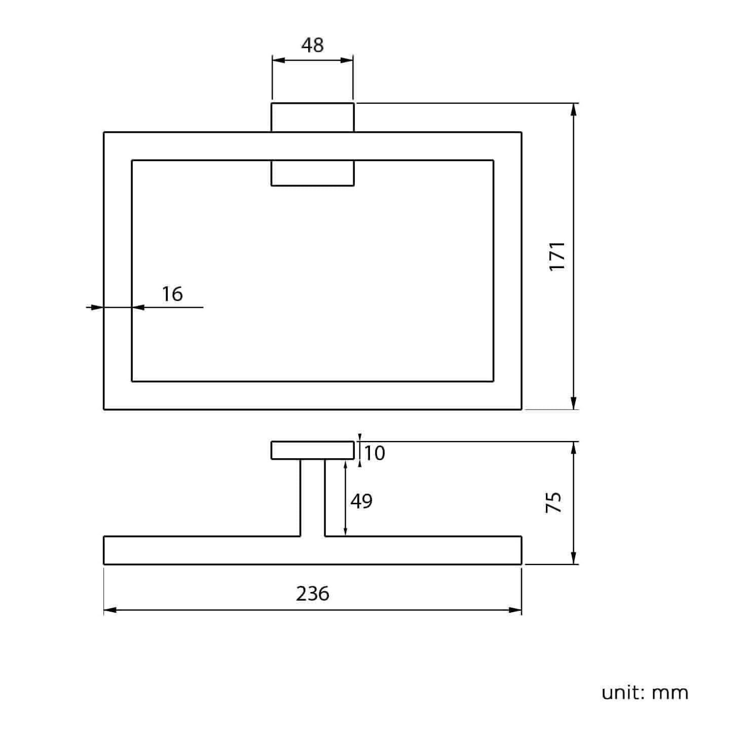 Modern Wall Mounted Square Towel Ring Holder - Chrome