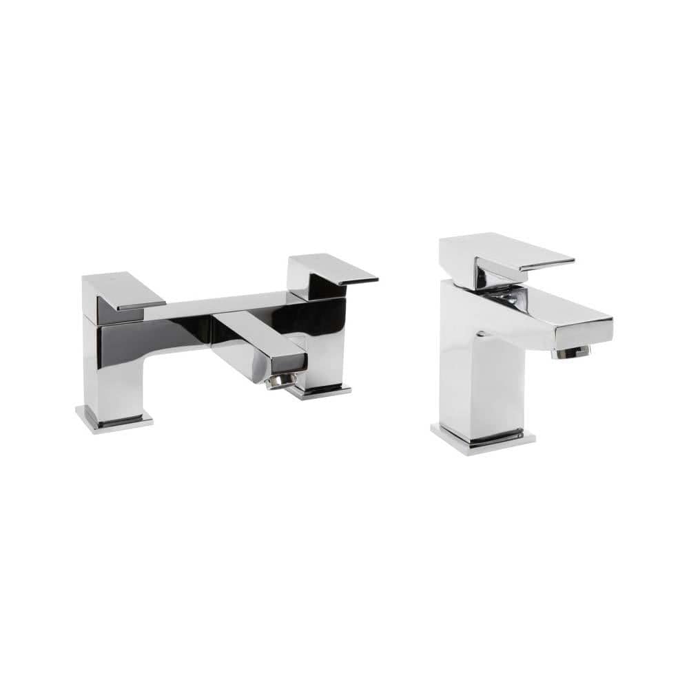 VeeBath Margate Bath Basin Taps Set Designer Chrome Sink Mixer & Bath Filler Tap