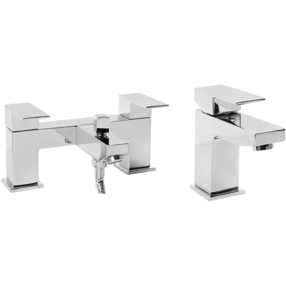 VeeBath Margate Bath Basin Taps Set Designer Chrome Sink Tap & Bath Shower Mixer
