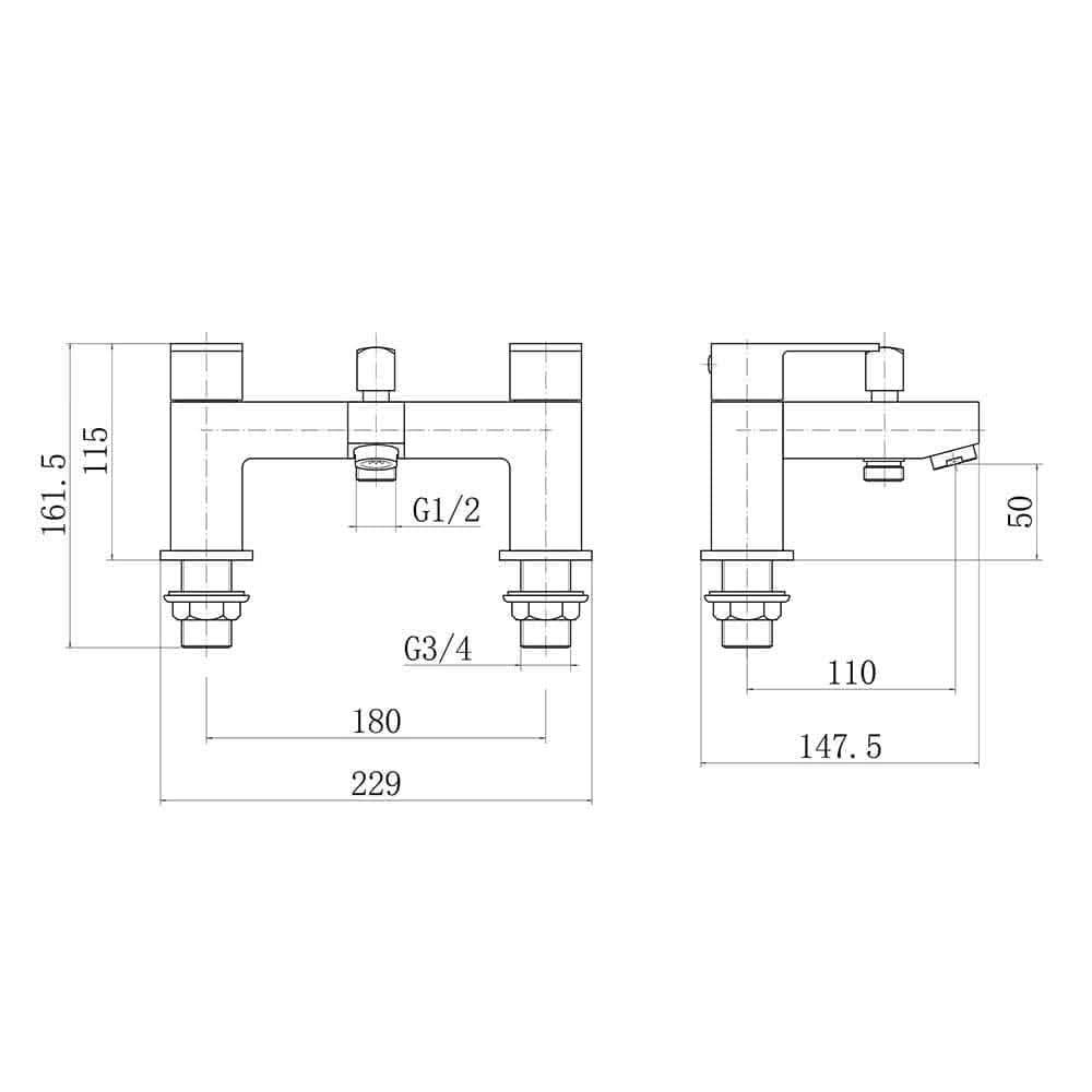 VeeBath Margate Bath Basin Taps Set Designer Chrome Sink Tap & Bath Shower Mixer
