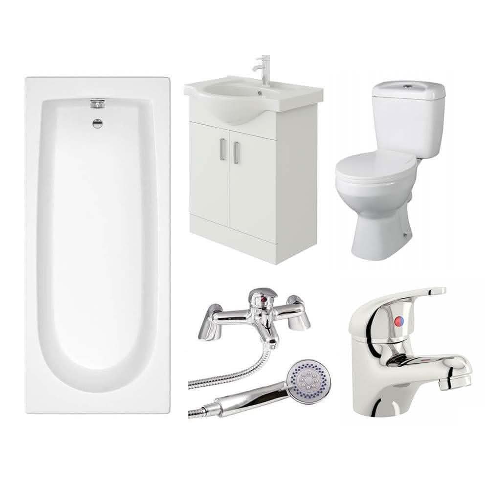 VeeBath Rosina 1600mm Bath Vanity Basin Unit Toilet & Mixer Taps Bathroom Suite
