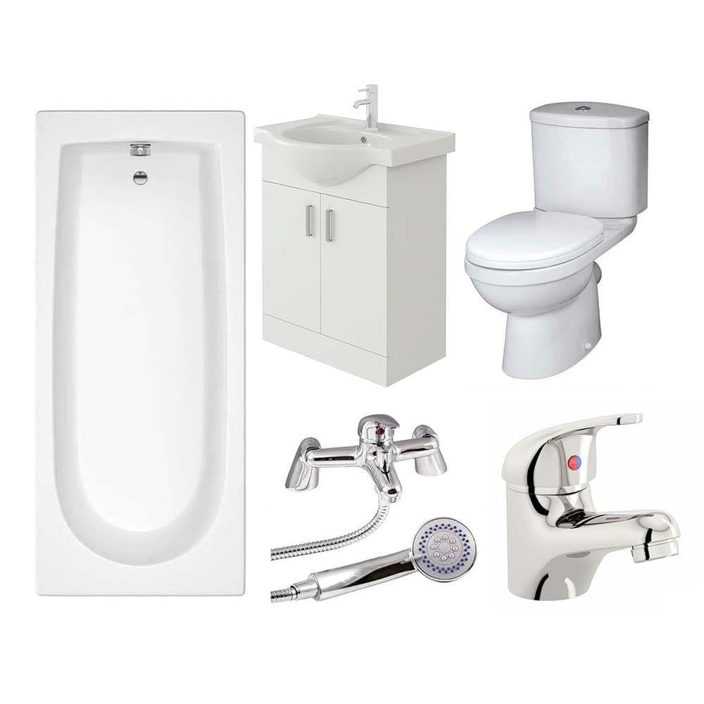 VeeBath Rosina Vanity Unit, Toilet & Single Ended Bath Bathroom Suite - 1800mm