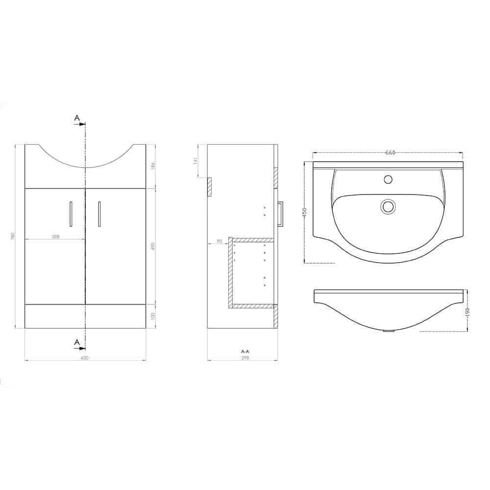 VeeBath Rosina Vanity Unit, Toilet & Single Ended Bath Bathroom Suite - 1800mm