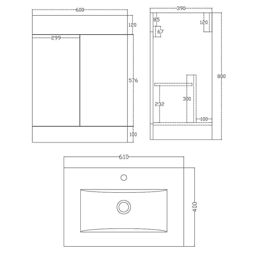 VeeBath Furniture > Vanity Units Sphinx Vanity Sink Basin Mixer Cabinet Unit Set 600mm