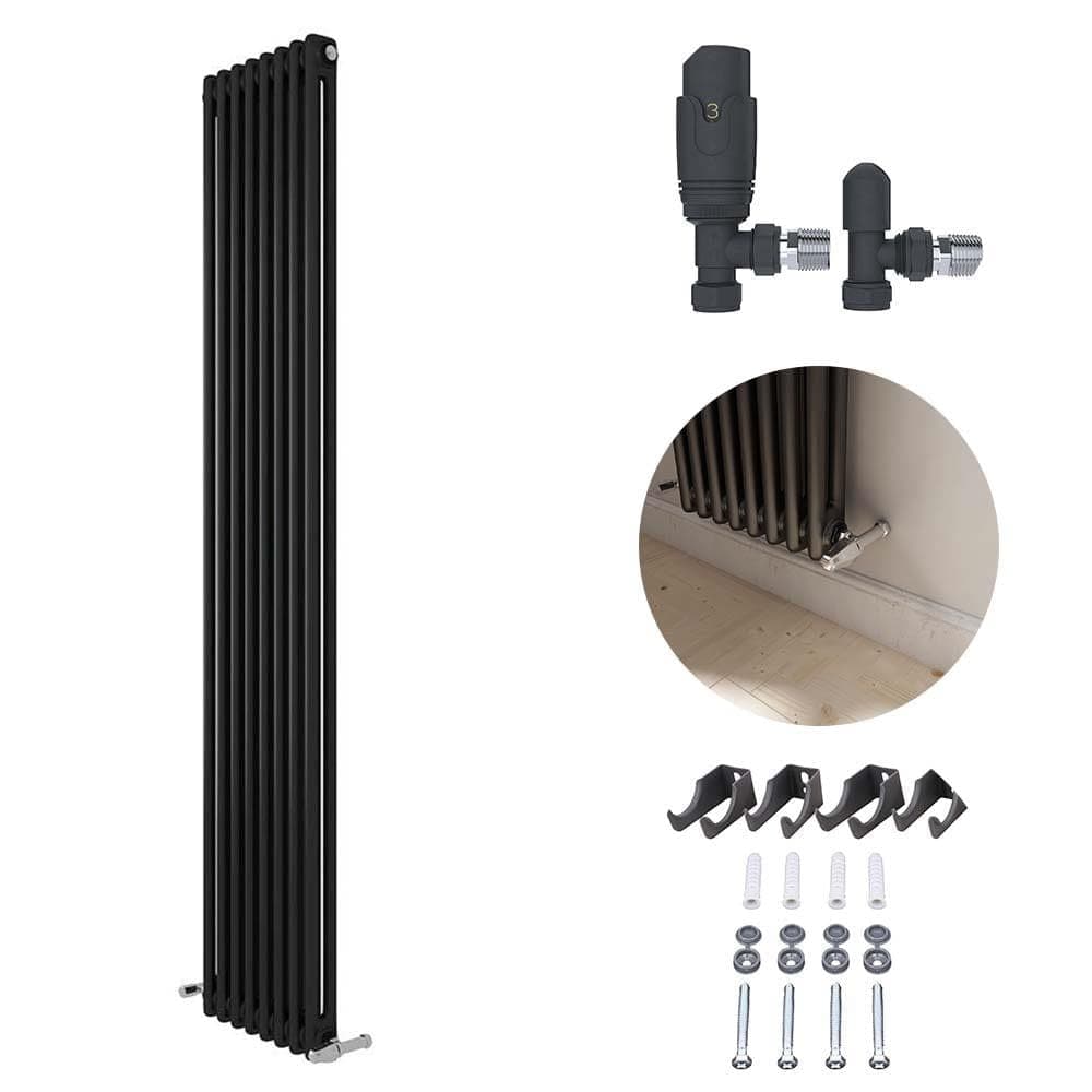 VeeBath 3 Column / 1800x470mm Two or Three Column Radiator Anthracite Grey with Angled Thermostatic Valve