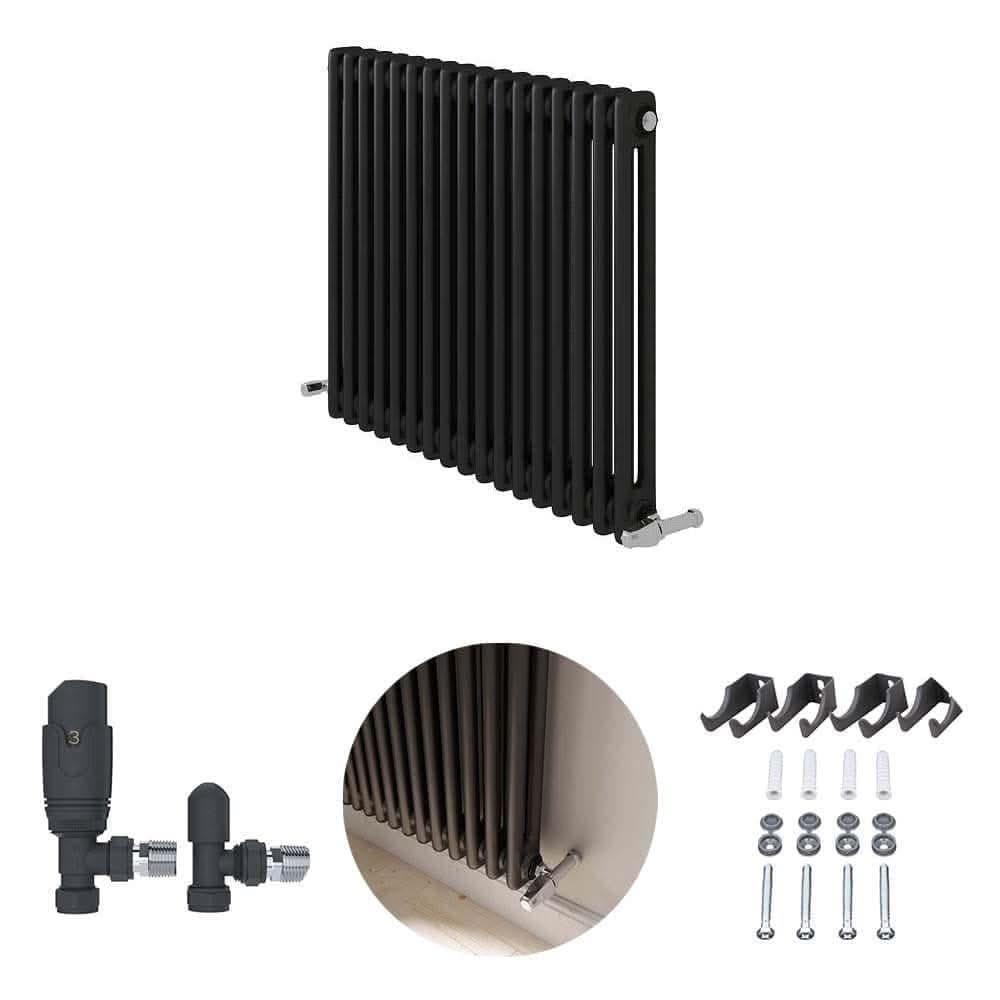 VeeBath 2 Column / 1800x560mm Two or Three Column Radiator Anthracite Grey with Angled Thermostatic Valve